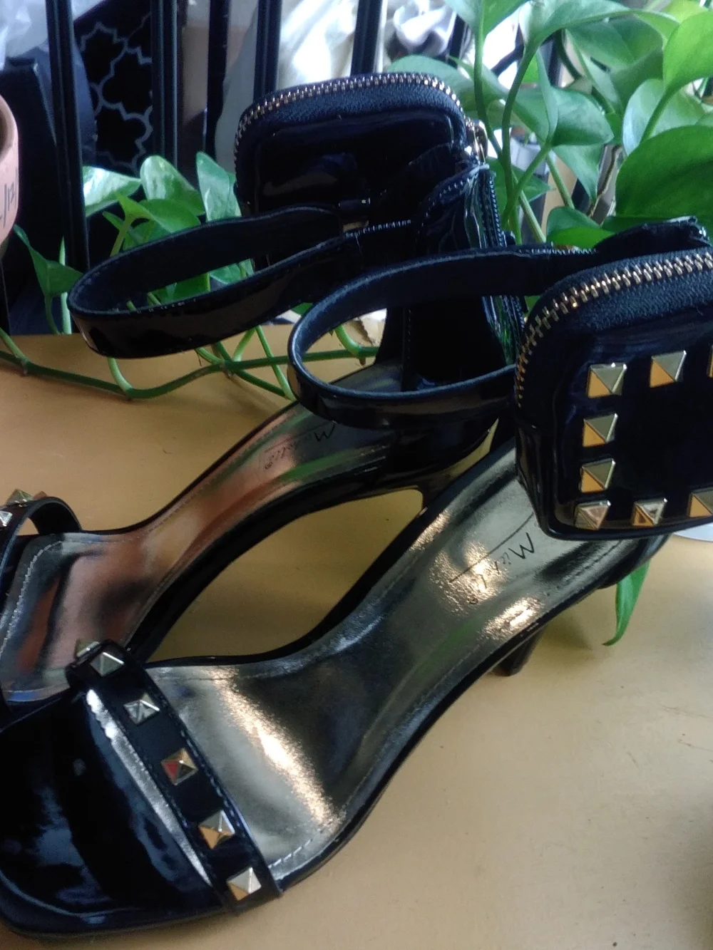 Ann Michell Black Patent Studded Ankle-Strap Heels NWOB